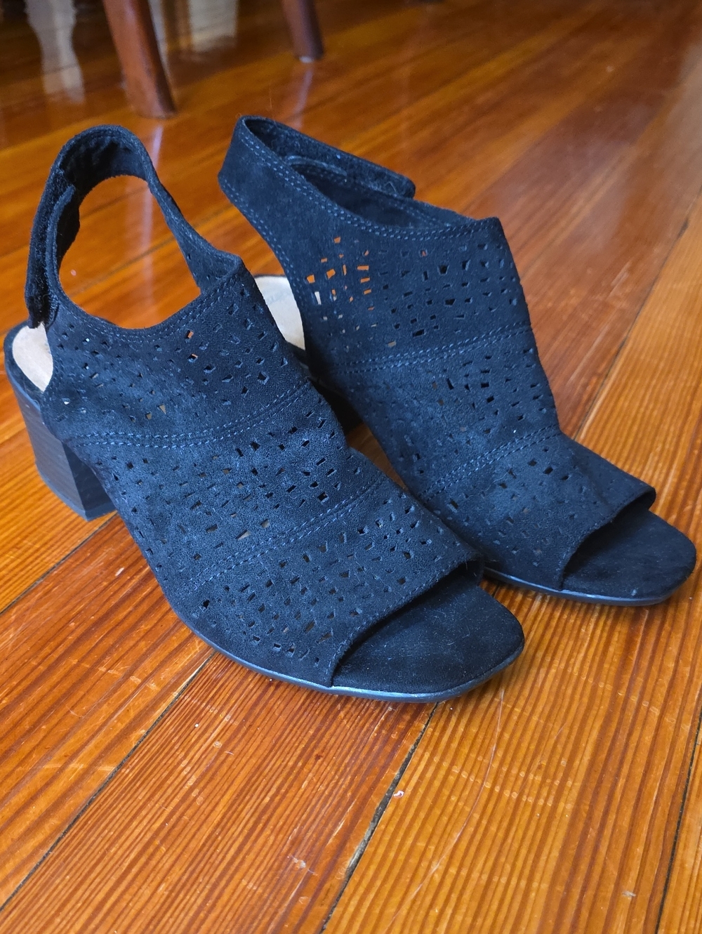 Sonoma Black Laser-Cut Peep-Toe Block Heel Sandals